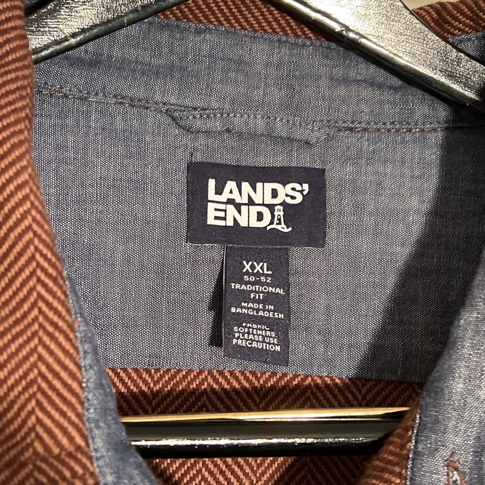 Land's End Thick Brown Herringbone Flannel Shirt Mens Size XXL - Picture 3 of 8